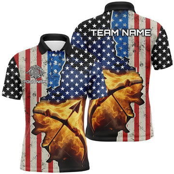 Personalized US Flag Archery Bow And Arrow Fire 3D Shirt Men's Polo Shirt S-5XL