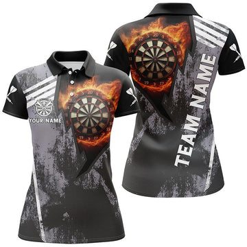 Custom Personalized Grunge Black Flame Dartboard For Women's Polo Shirts S-5XL