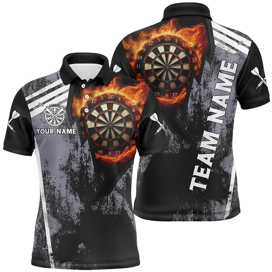 Custom Grunge Black Flame Dart Polo Men's Polo Shirt S-5XL