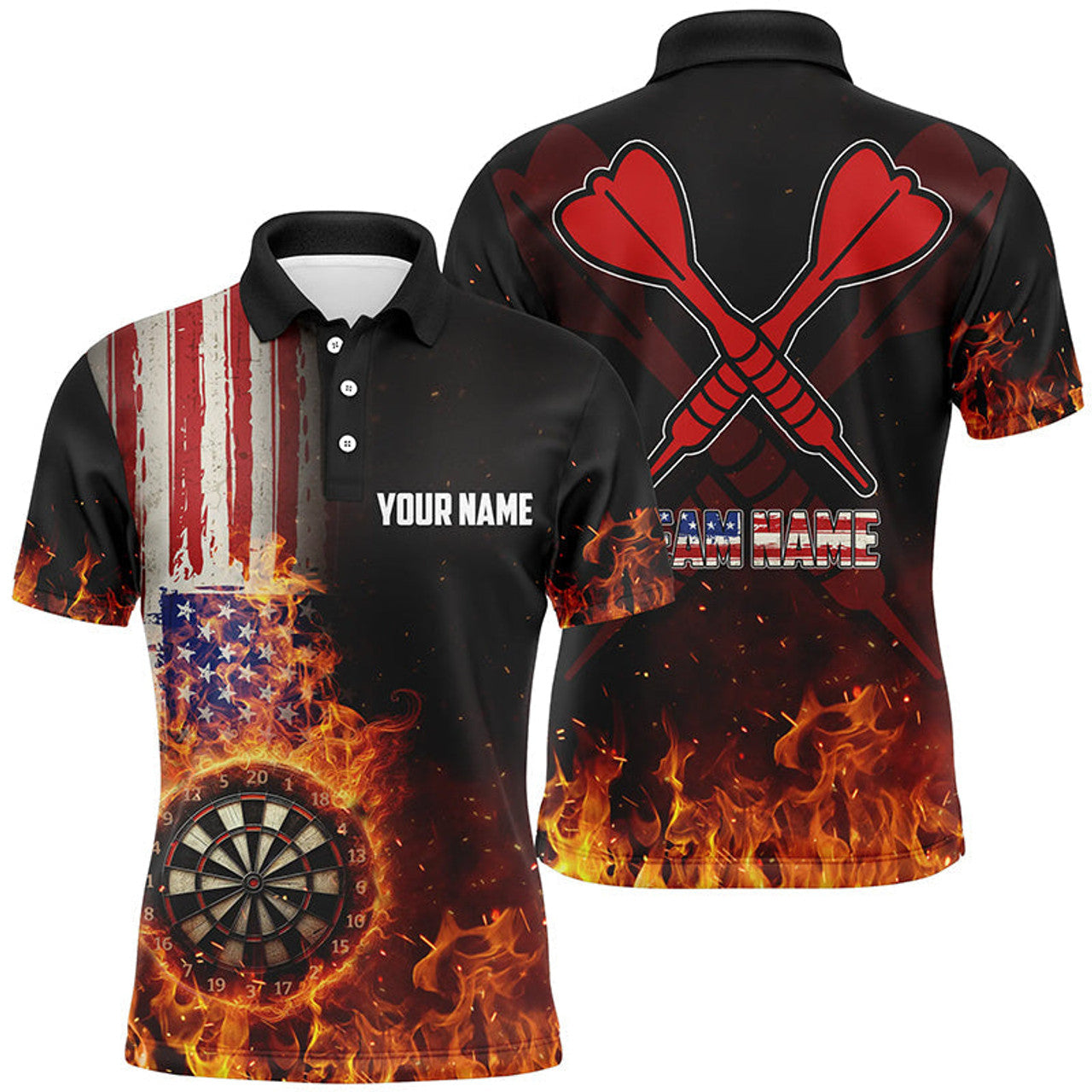Personalized US Flag Fire Dart Custom Patriotic Jersey Men's Polo Shirt S-5XL