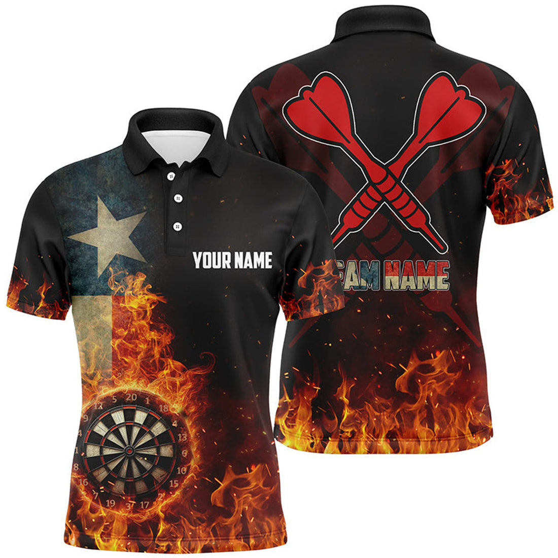 Texas Flag Fire Dartboard 3D Polo Shirts For Men Men's Polo Shirt S-5XL