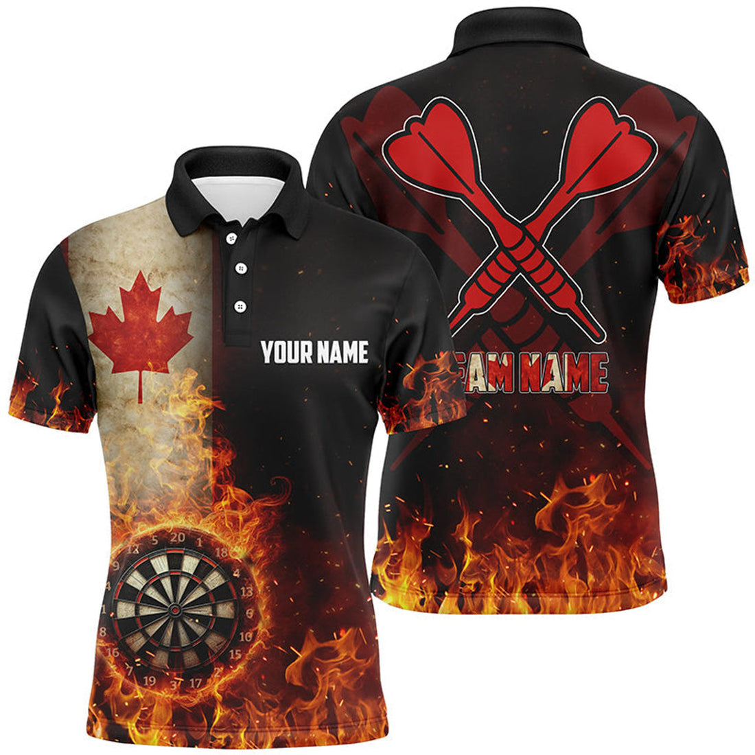 Canada Flag Flame Dartboard 3D Polo Shirts For Men Men's Polo Shirt S-5XL