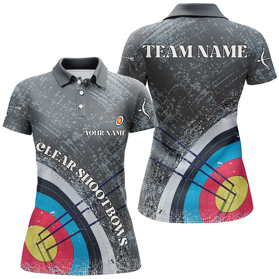 Custom Vintage Grey 3D Target Archery Polo Shirts For Women Women's Polo Shirts S-5XL