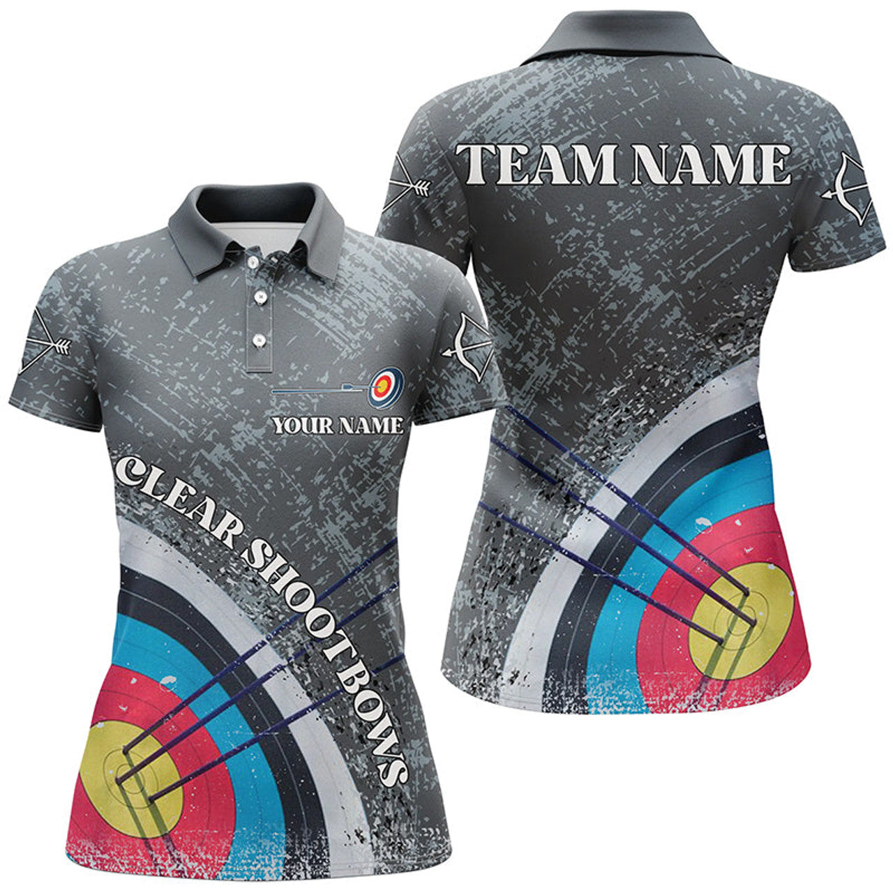 Custom Vintage Grey 3D Target Archery Polo Shirts For Women Women's Polo Shirts S-5XL