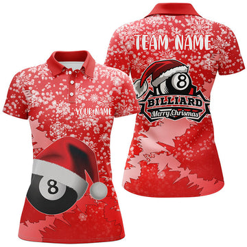Personalized Merry Christmas 8 Ball Pool Billiards Women's Polo Shirts S-5XL