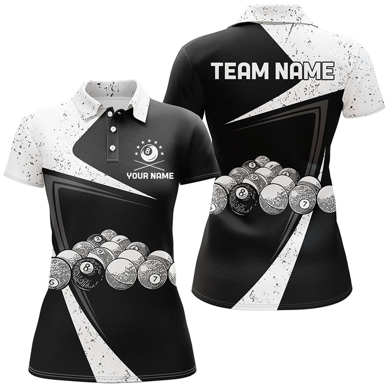 Custom Black White Grunge Billiard Polo Shirts for Women Women's Polo Shirts S-5XL