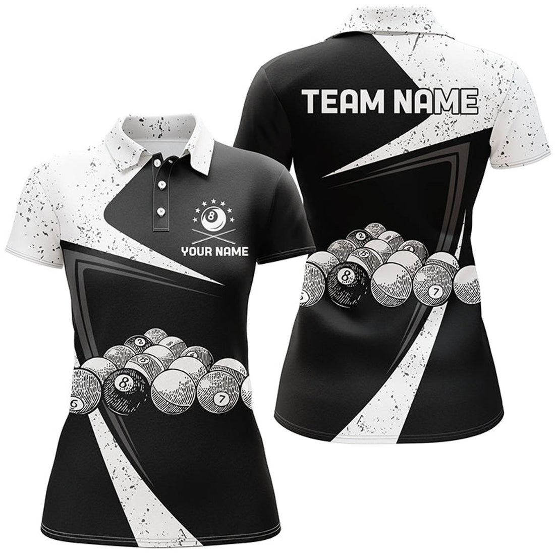 Custom Black White Grunge Billiard Polo Shirts for Women Women's Polo Shirts S-5XL
