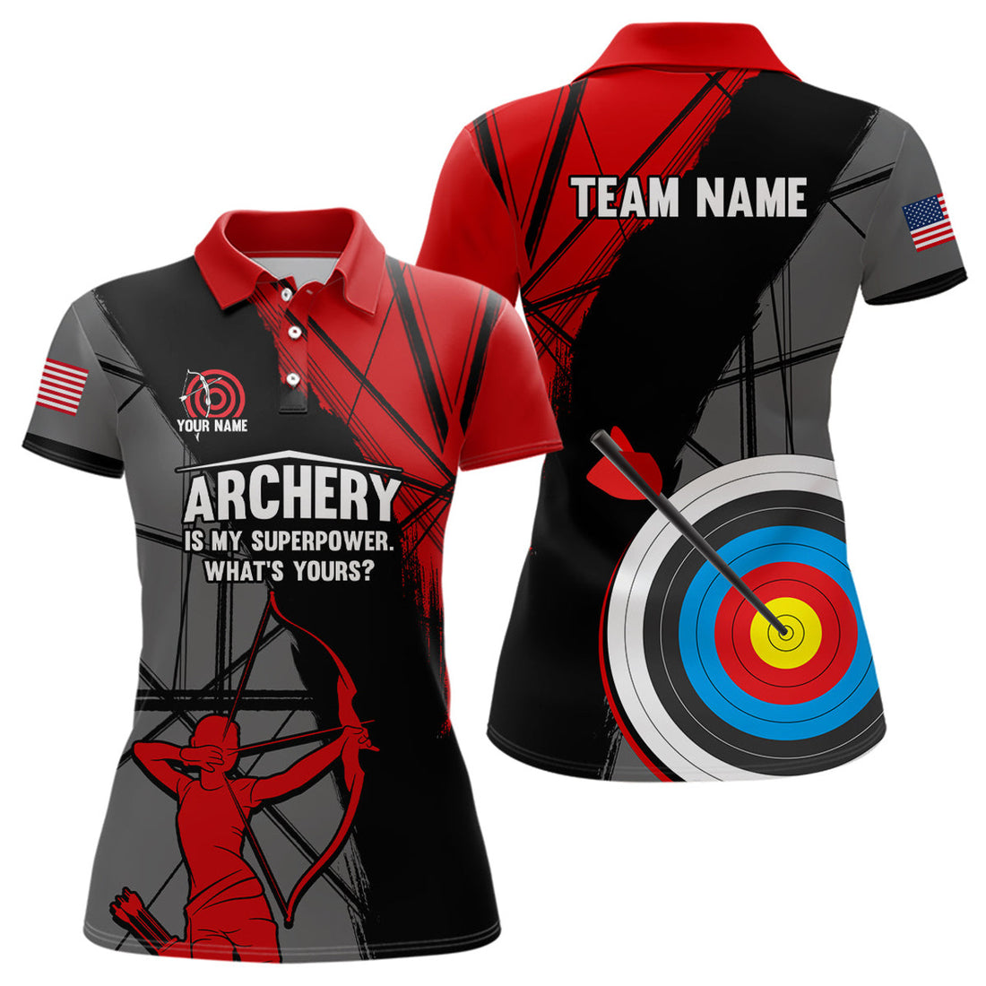 Custom Personalized 3D Target Archery Silhouette Archer Women's Polo Shirts S-5XL
