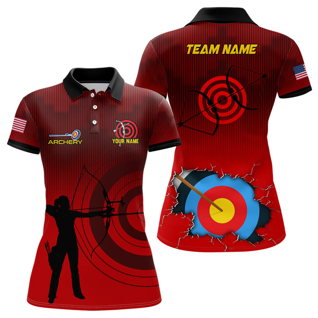 Custom US Flag 3D Archery Silhouette Polo for Women's Polo Shirts S-5XL