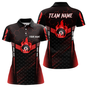 Custom Red Fire 8 Ball Billiard 3D Polo Shirts for Pool Women's Polo Shirts S-5XL