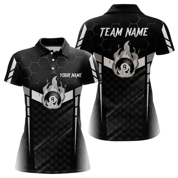 Custom White Fire 8 Ball Pool Team 3D Women's Polo Shirts S-5XL