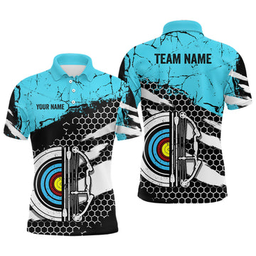 Personalized Retro Blue Black Target Archery Men's Polo shirt Size S-5XL