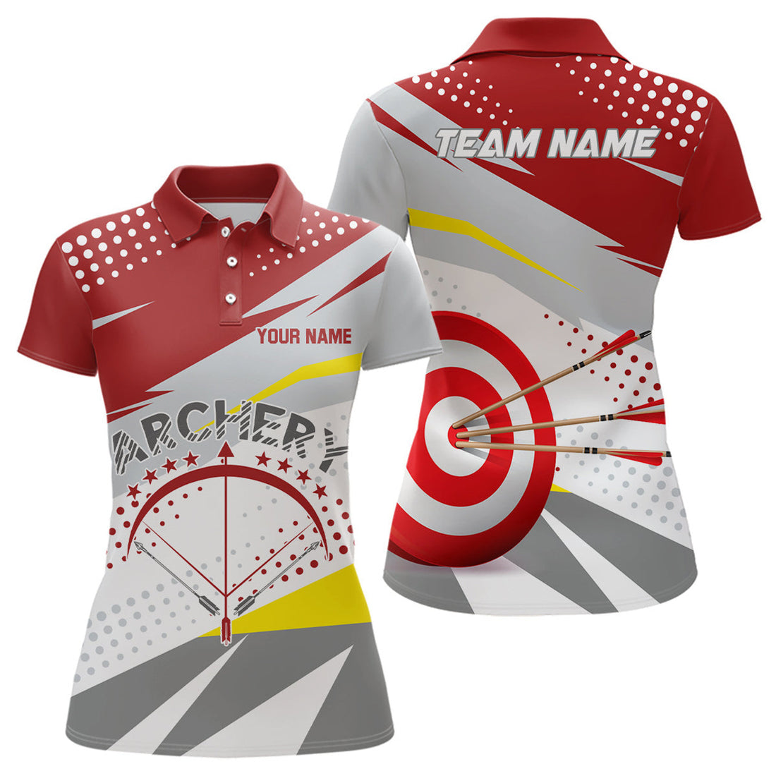 Custom Personalized Grey Red 3D Target Archery for Women's Polo Shirts S-5XL