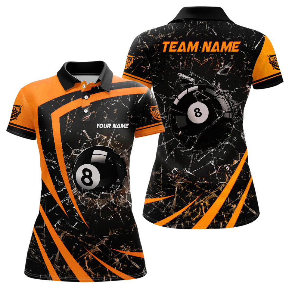 Custom Name 3D 8 Ball Pool Glass Break Billiard Design Women's Polo Shirts S-5XL