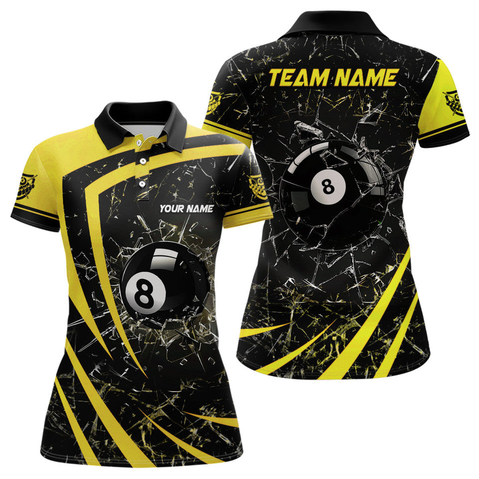 Custom Yellow Glass Break 8 Ball Billiard 3D Design Women's Polo Shirts S-5XL