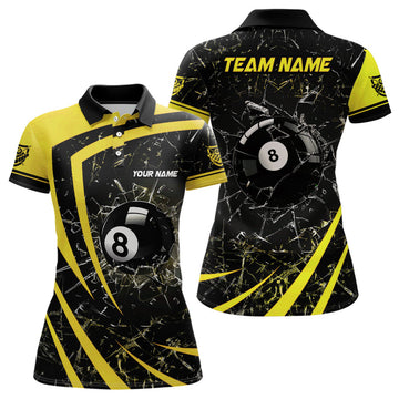 Custom Yellow Glass Break 8 Ball Billiard 3D Design Women's Polo Shirts S-5XL