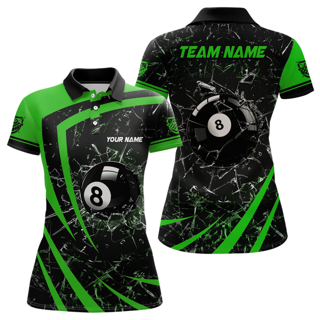 Custom Billiard 8 Ball Pool Green Glass Break Design Women's Polo Shirts S-5XL