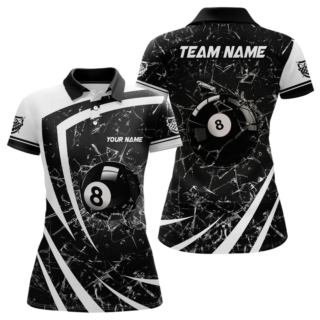 Custom Name 8 Ball Billiard Glass Break Black Pool 3D Women's Polo Shirts S-5XL