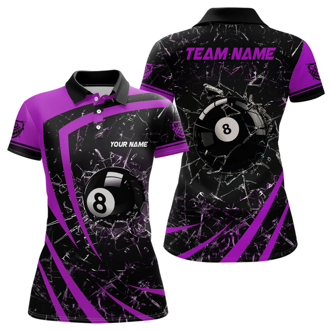 Custom Personalized Glass Break 8 Ball Billiard 3D For Women's Polo Shirts S-5XL
