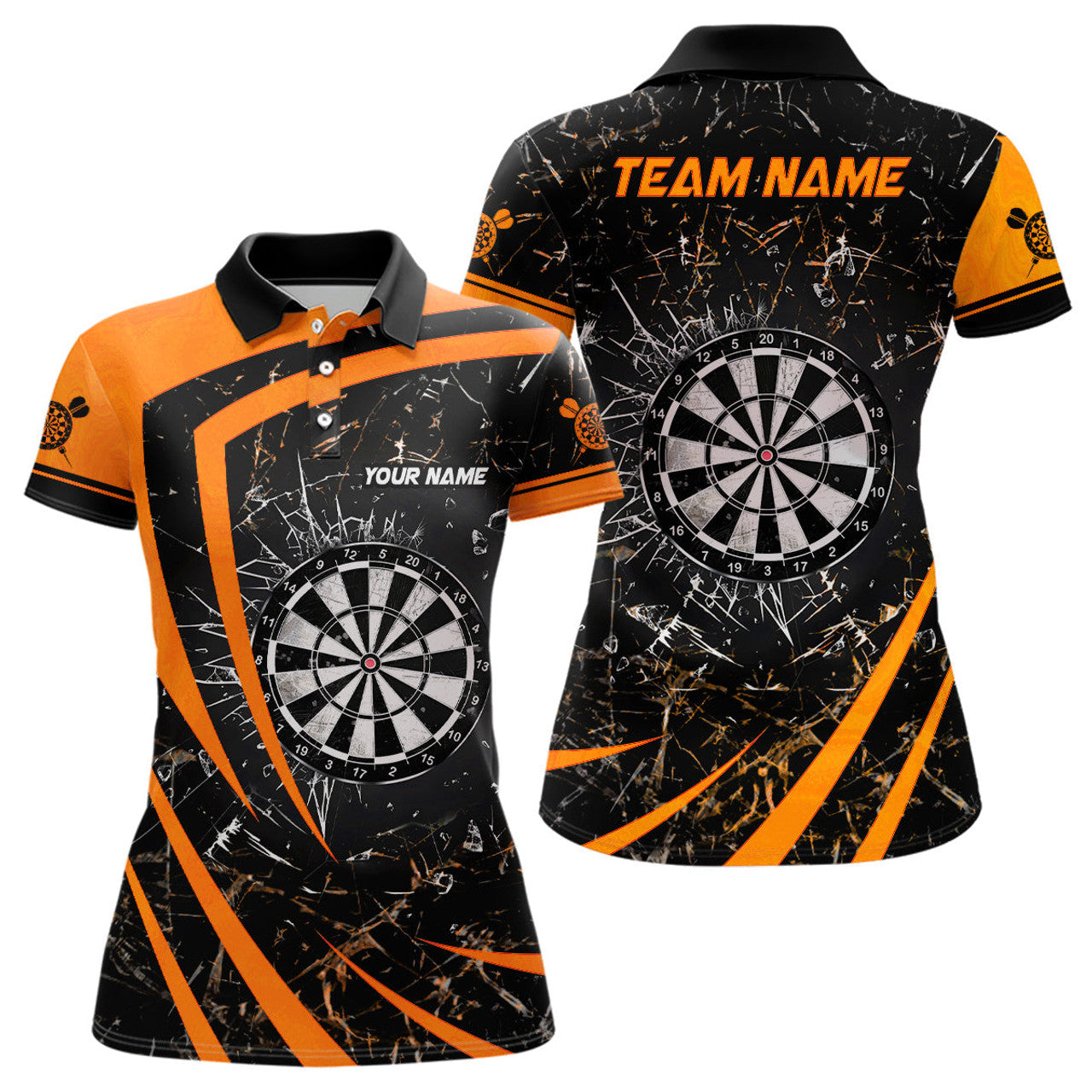 Custom Orange Glass Break Dart Team Polo Shirts Women's Polo Shirts S-5XL