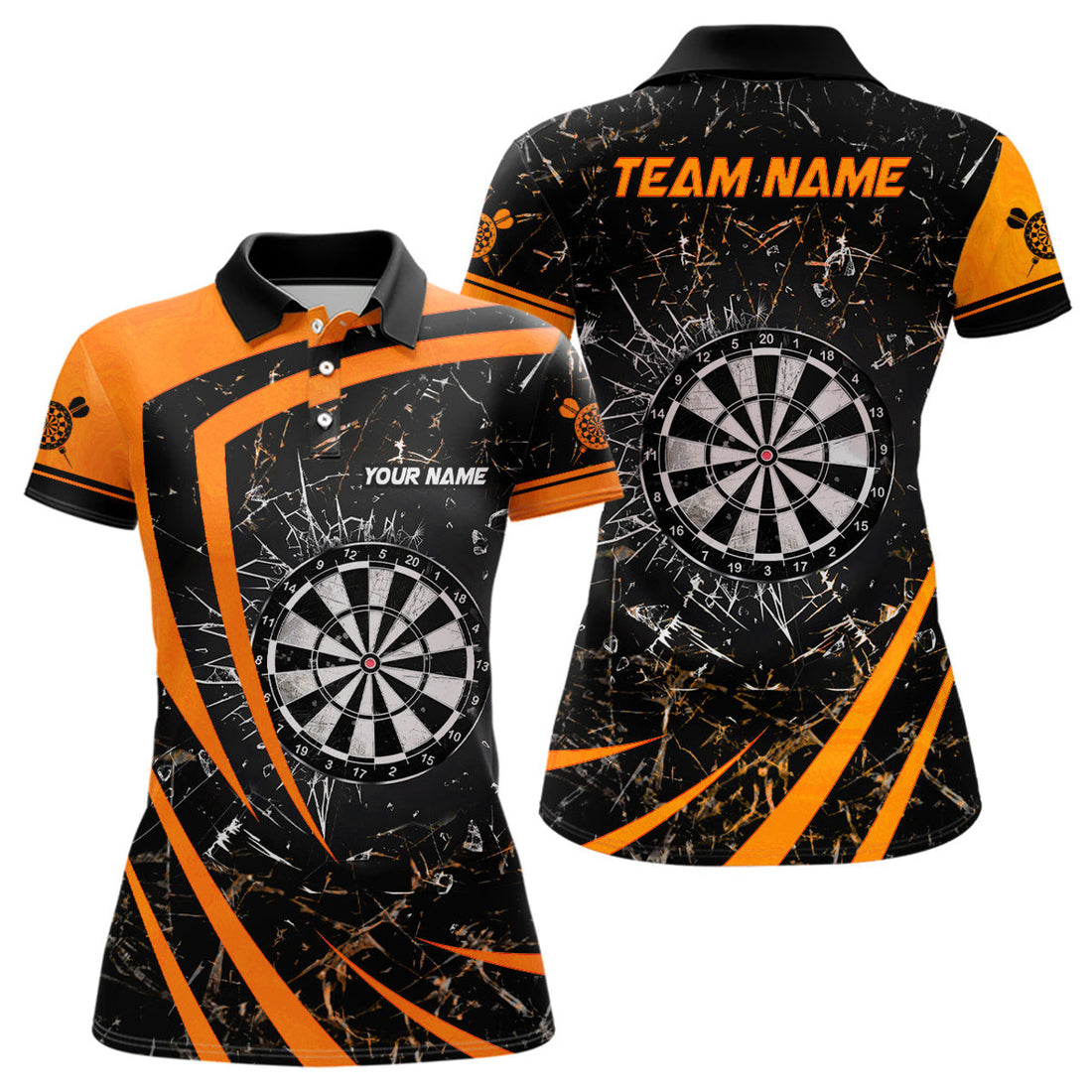 Custom Orange Glass Break Dart Team Polo Shirts Women's Polo Shirts S-5XL