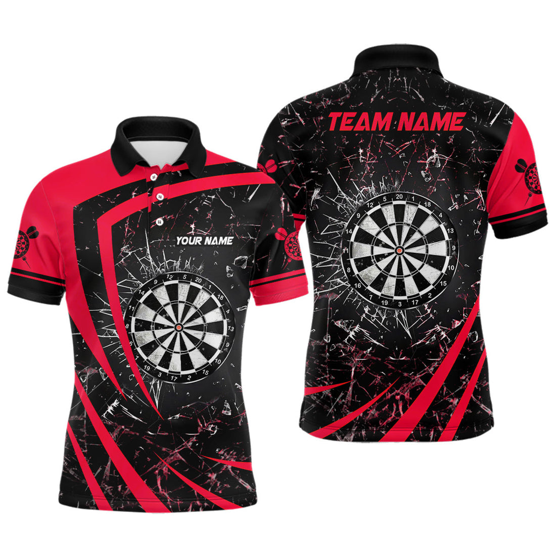 Personalized Red Glass Break Dart Team Custom for Men Men's Polo Shirt S-5XL