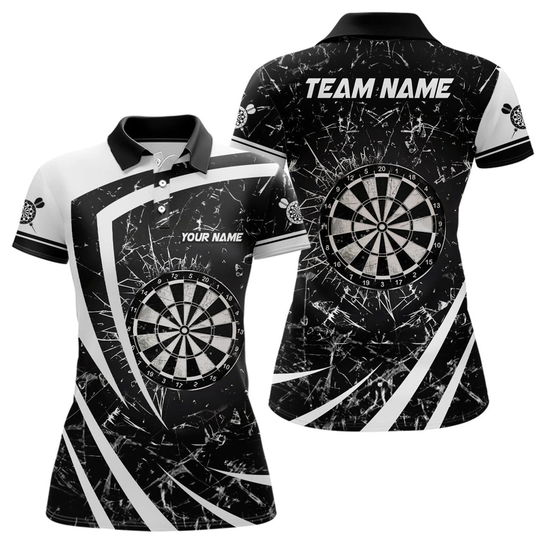 Custom Black White Glass Break Dart For Dart Team Women's Polo Shirts S-5XL