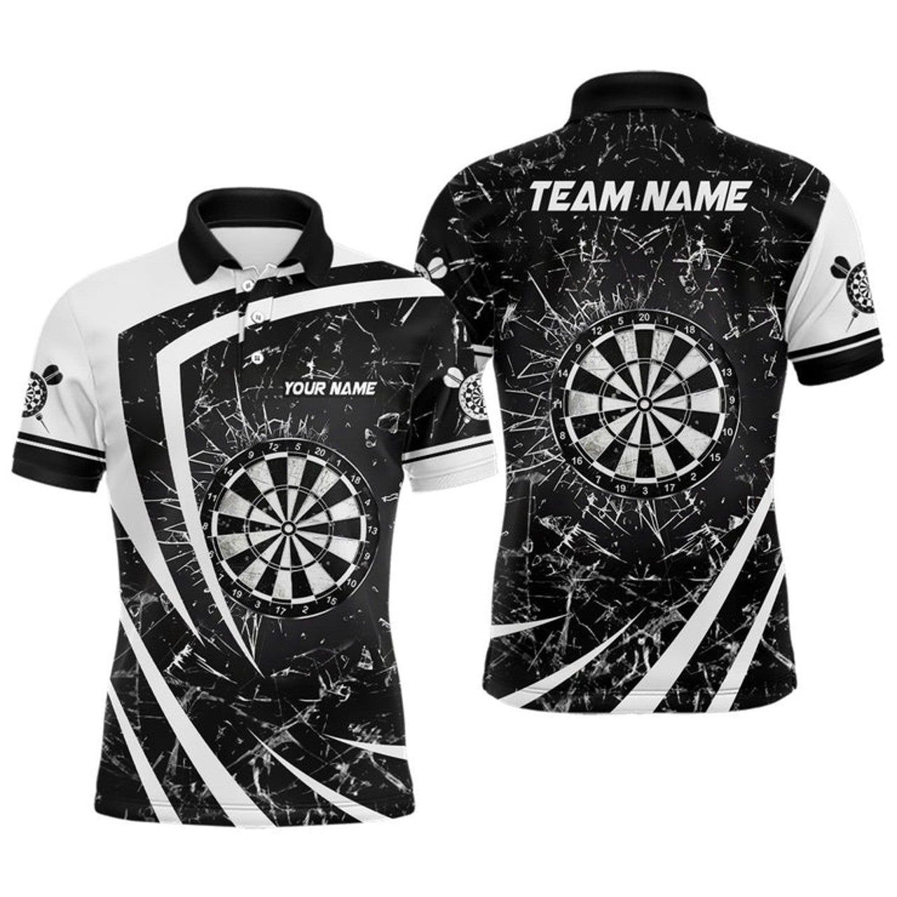 Personalized Black White Glass Break Dart Men's Polo Shirt S-5XL