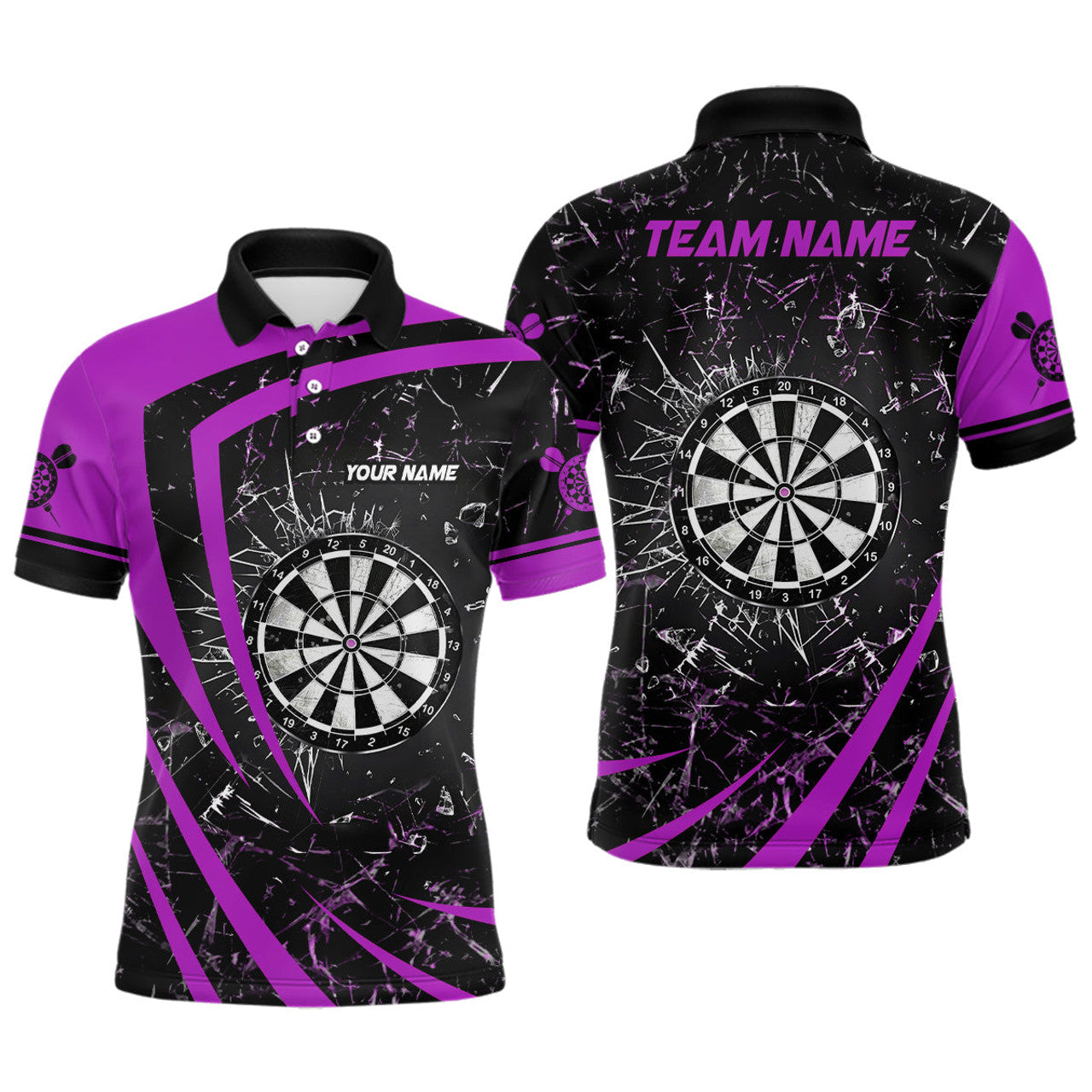 Custom Dart Team Shirt Personalized Purple Glass Break Men's Polo Shirt S-5XL