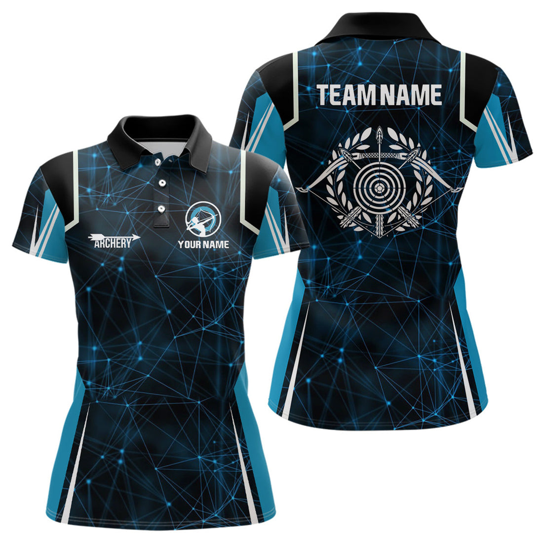 Custom Blue 3D Archery Bow and Arrow Shirts for Women's Polo Shirts S-5XL