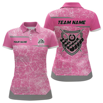 Custom Personalized Pink Grey 8 Ball Billiard For Women's Polo Shirts S-5XL