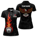 Custom Grunge Black Flame 8 Ball Pool Eagle Billiard Women's Polo Shirts S-5XL