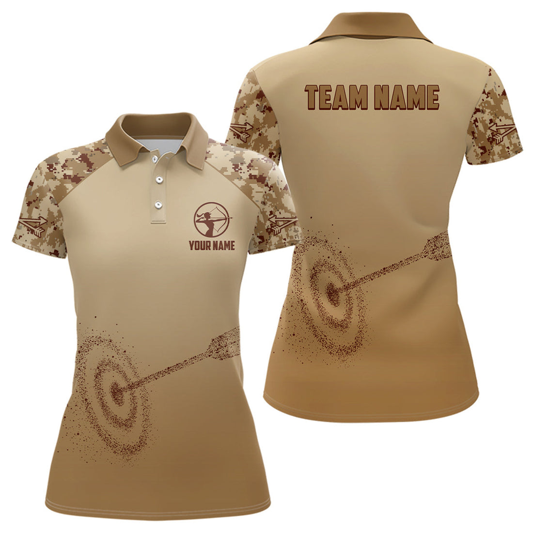 Custom Light Brown Camo 3D Target Archery Team Shirts Women's Polo Shirts S-5XL