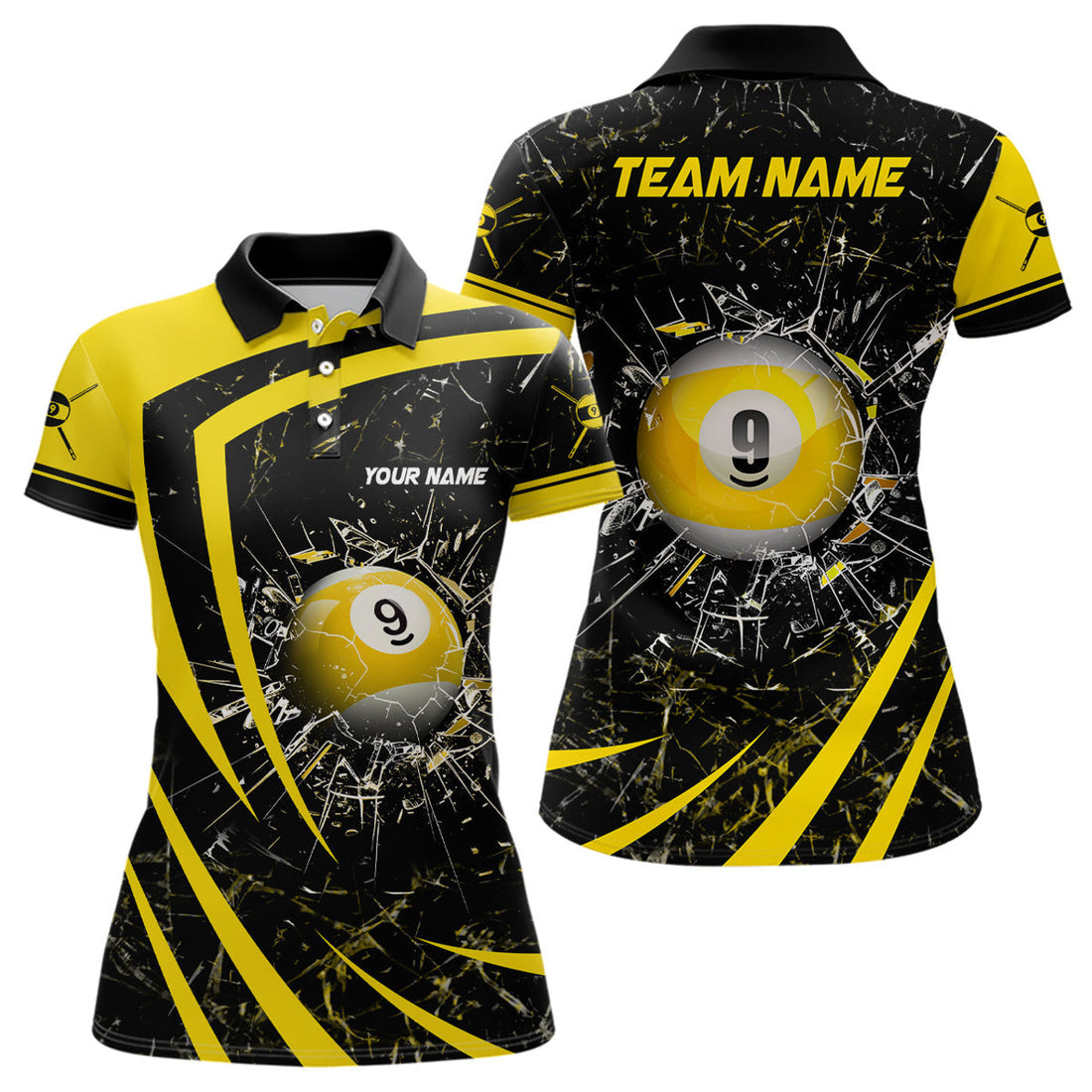 Custom Yellow Glass Break 9 Ball Pool 3D for Billiards Women's Polo Shirts S-5XL