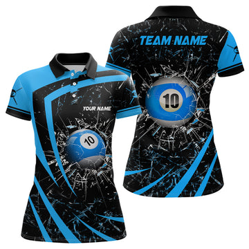 Custom Personalized Blue Glass 10 Ball Billiard 3D For Women's Polo Shirts S-5XL