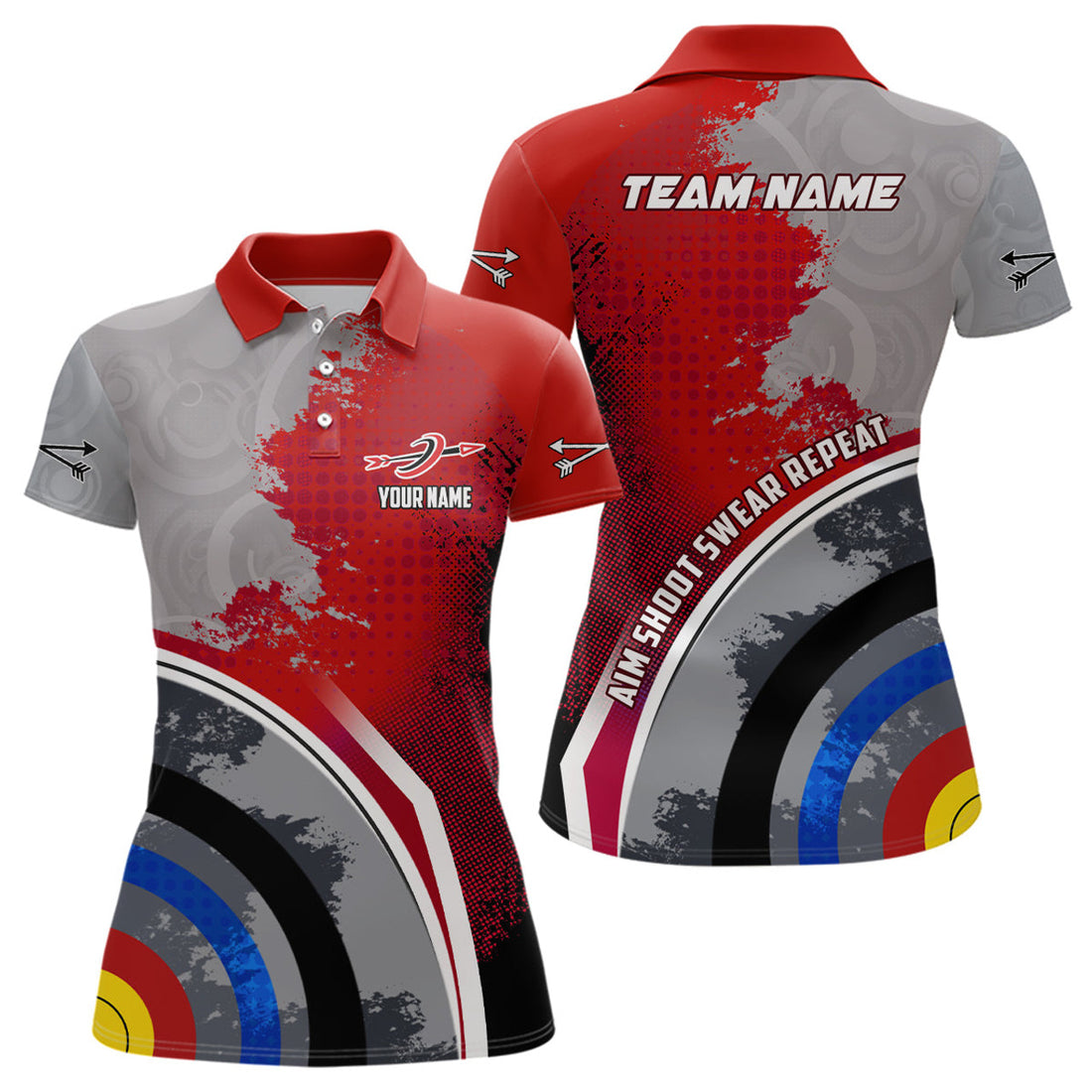 Custom Aim Shoot Swear Repeat Archery Red Grey Women's Polo Shirts S-5XL