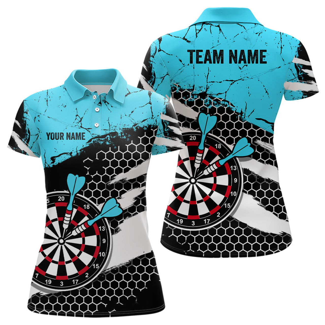 Custom Blue Grunge Hive Pattern for Dart Team Women's Polo Shirts S-5XL