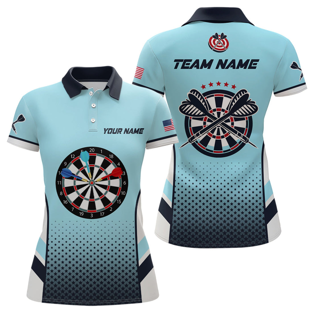 Custom Personalized Blue American Flag Darts for Dart Women's Polo Shirts S-5XL