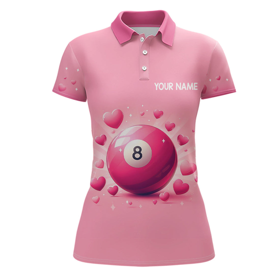 Custom Name Pink 8 Ball Valentine Billiard Gift Polo Women's Polo Shirts S-5XL