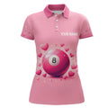 Custom Name Pink 8 Ball Valentine Billiard Gift Polo Women's Polo Shirts S-5XL