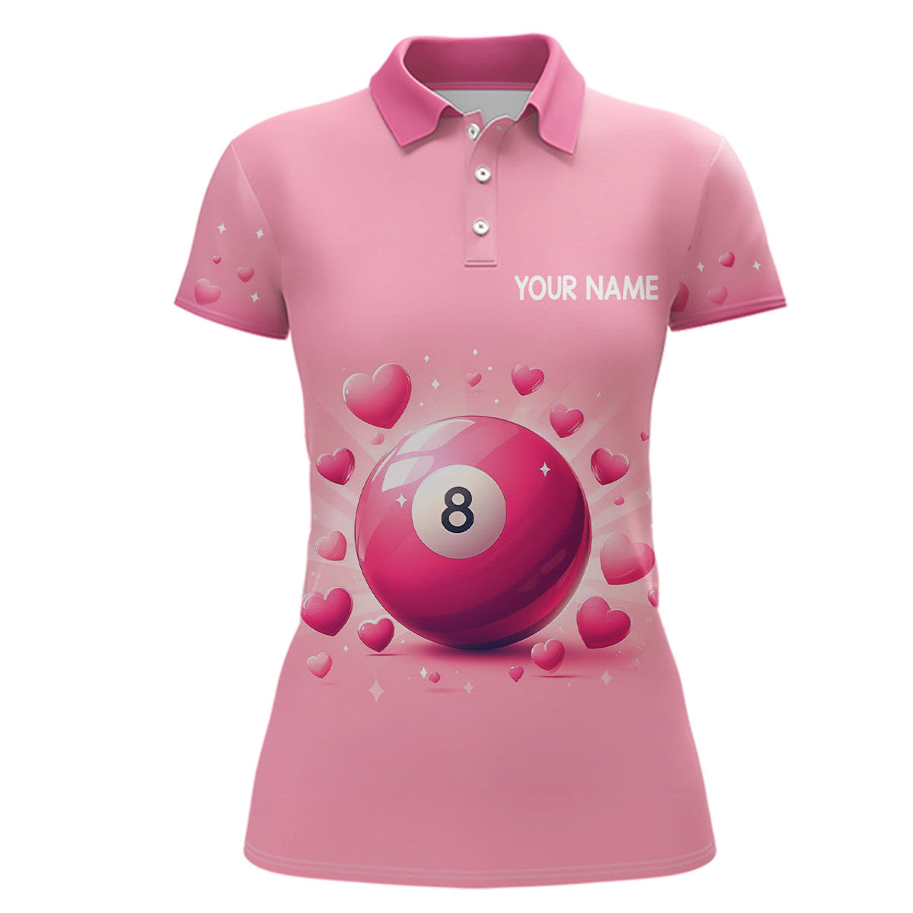 Custom Name Pink 8 Ball Valentine Billiard Gift Polo Women's Polo Shirts S-5XL