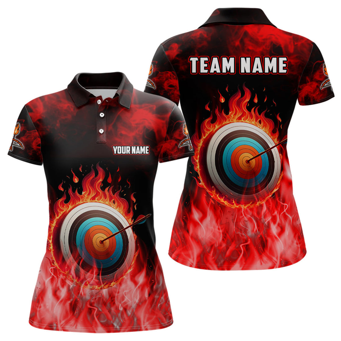Custom Personalized Red Flaming Target Archery For Women's Polo Shirts S-5XL