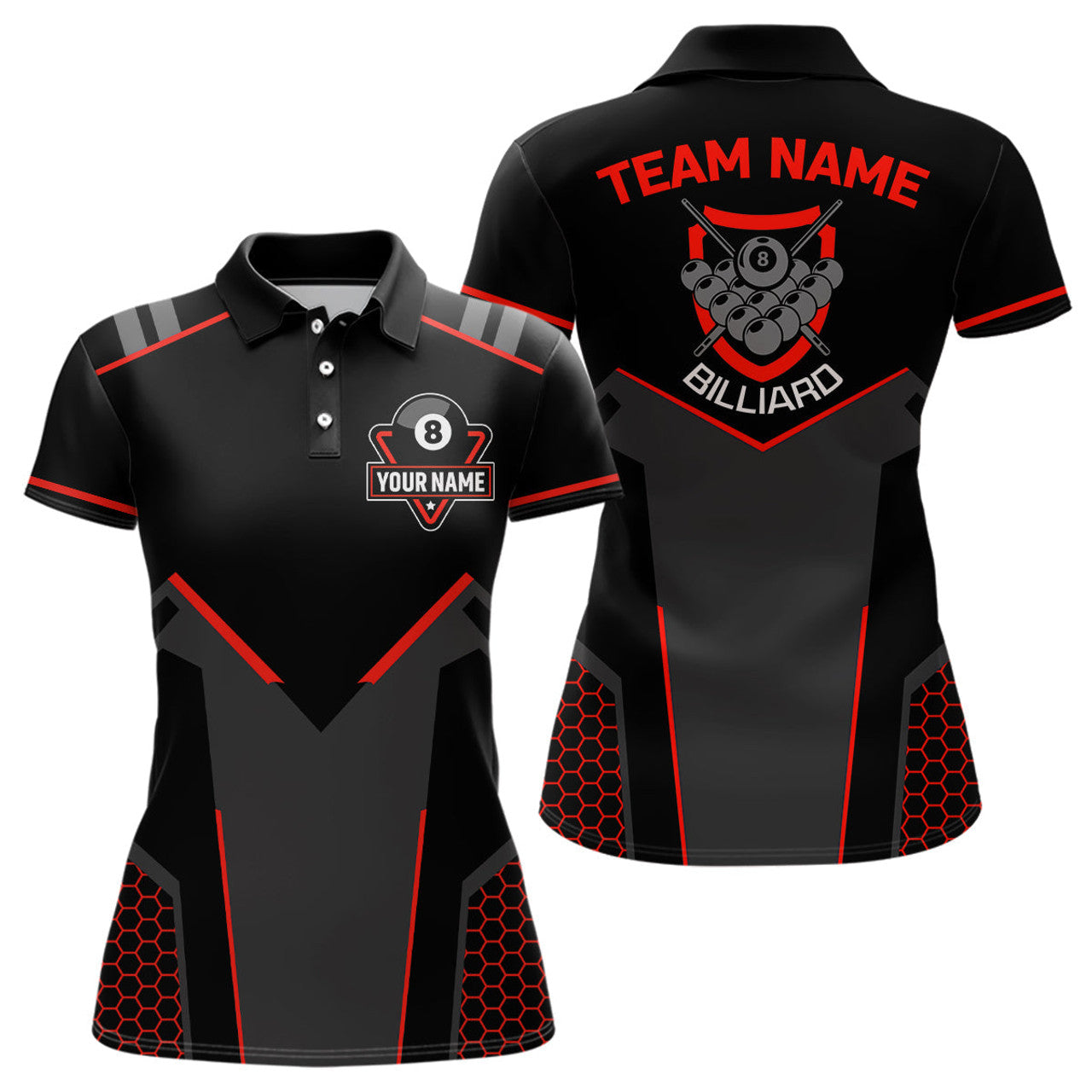 Custom 8 Ball Billiard Team Shirt Black Red Style Women's Polo Shirts S-5XL