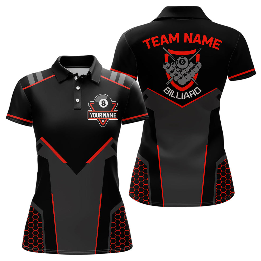Custom 8 Ball Billiard Team Shirt Black Red Style Women's Polo Shirts S-5XL