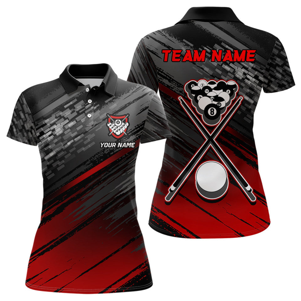Custom Personalized Black Red 8 Ball Pool for Sports Style Women's Polo Shirts S-5XL