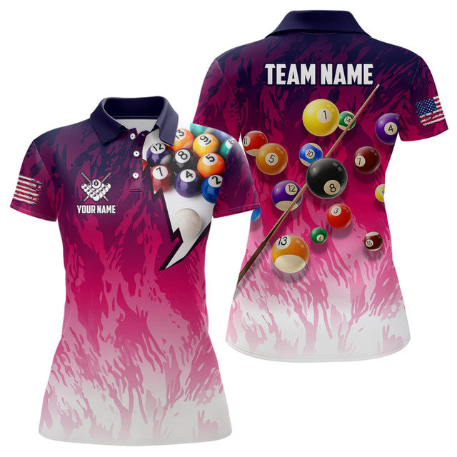 Custom US Flag Billiard Team Women Pool Players Women's Polo Shirts S-5XL