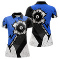 Custom Name Blue Grunge 8 Ball Pool Team 3D Style Billiard Women's Polo Shirts S-5XL