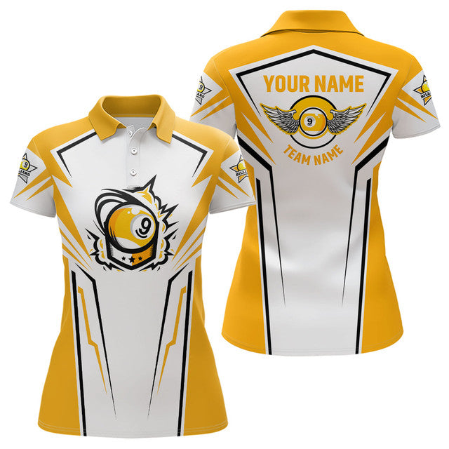 Custom 3D Funny Billiard 9 Ball Polo Shirts White Yellow Women's Polo Shirts S-5XL