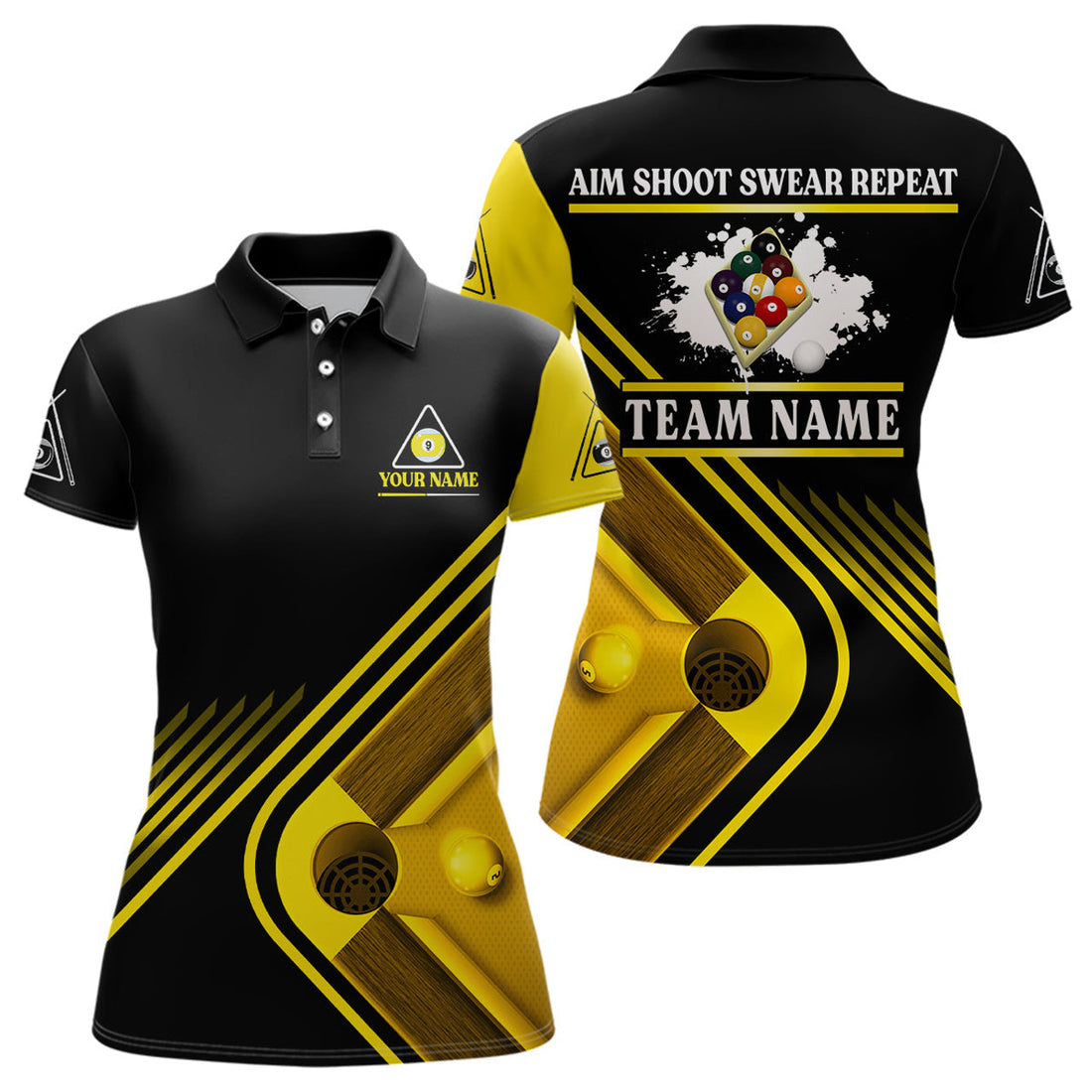 Custom Name Billiards Aim Shoot Swear Repeat 9 Ball Team Women's Polo Shirts S-5XL