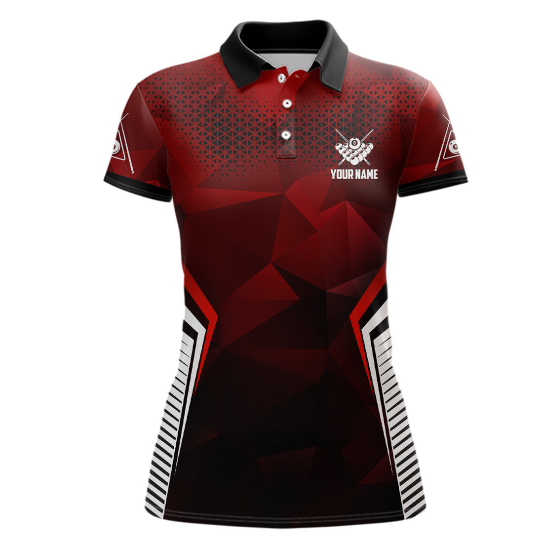 Custom Name Red Black 8 Ball Billiard Design Polo for Women's Polo Shirts S-5XL